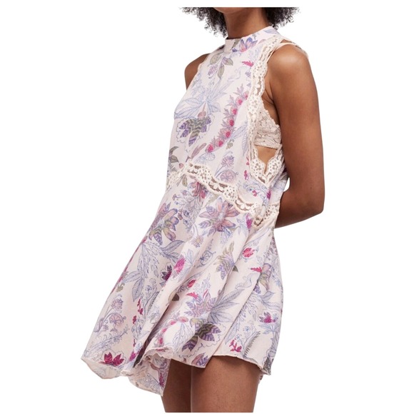 Free People She Moves Slip Dress Tunic Ivory Pink Combo Floral - Picture 5 of 5